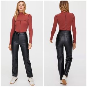 Aritzia Wilfred Black High Rise Straight Leg Faux Leather Melina Pant 6